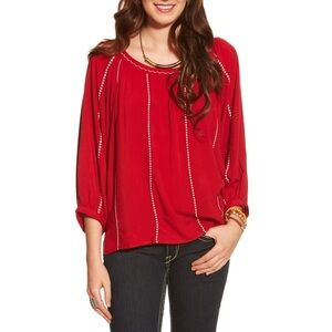 Ariat Ali Red Embroidered Peasant Blouse | Size Large